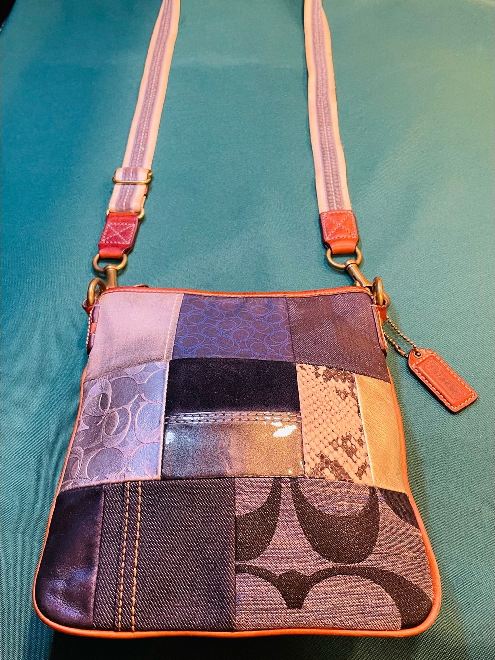 Coach Patchwork Crossbody in Blue, Black, Tan and silver